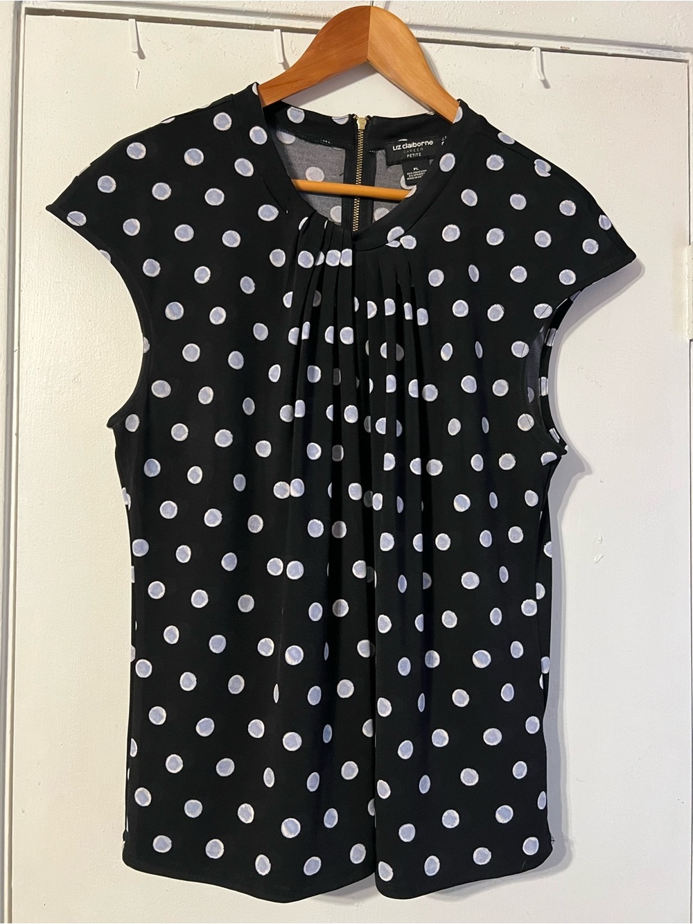 Liz Claiborne Career  Black Polka Dot Cap Sleeve Top